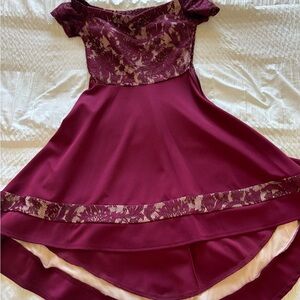 Elegant Burgundy Lace off the shoulder Dress